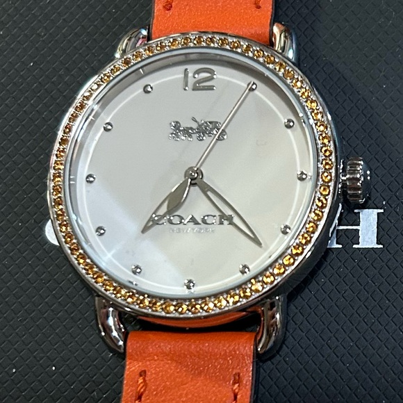 Coach Delancey Watch With 36mm White Face & Orange Leather Band - Picture 1 of 7